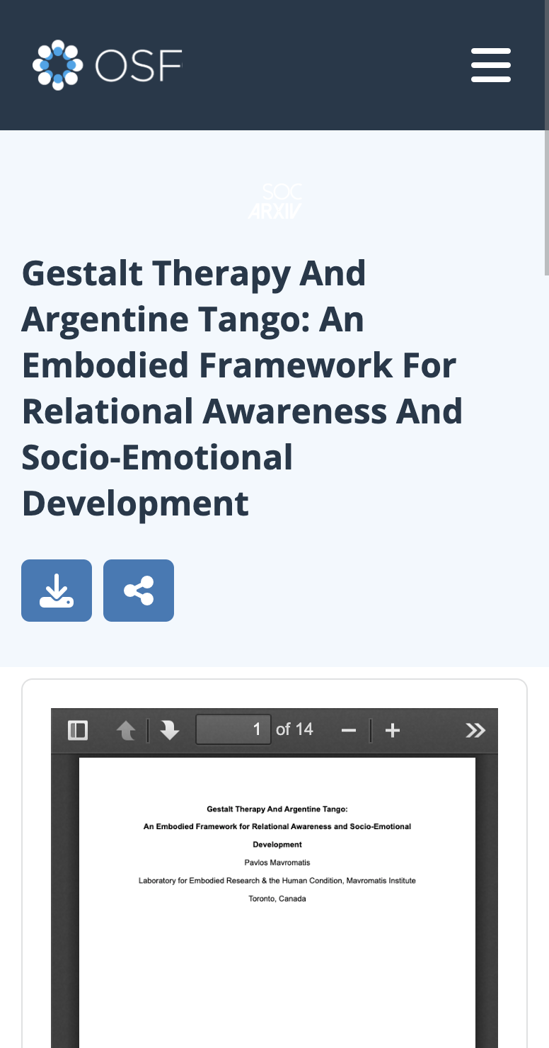 Mavromatis Institute Publishes Innovative Paper Linking Gestalt Therapy And Argentine Tango